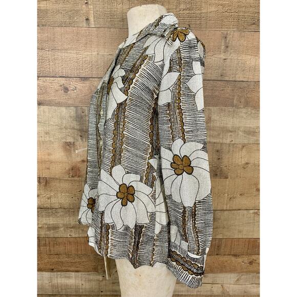 Vintage 1970’s Disco Metallic Floral Pointy Collar Shirt Size Medium Hippie - Picture 4 of 8